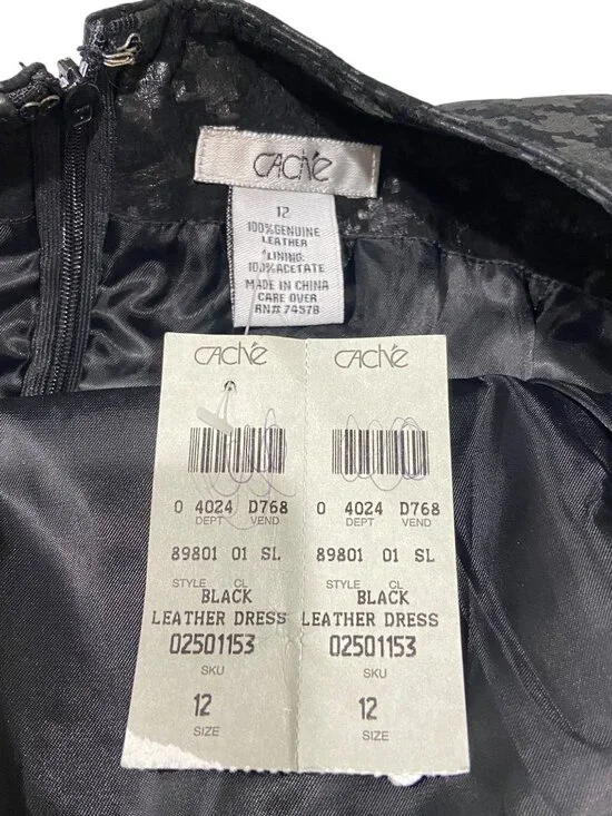 Cache Houndstooth Genuine Leather Dress Black Size 12 NWT Y2K Minimalist Vintage - Picture 3 of 11